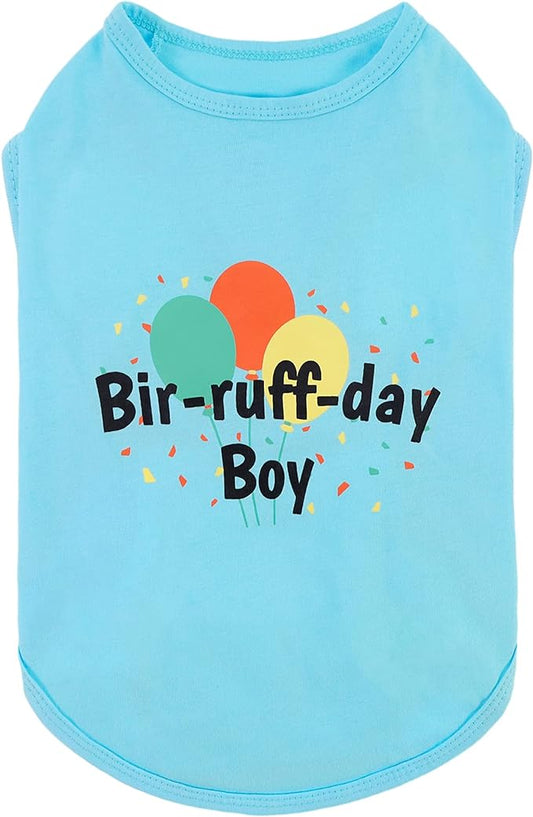 Fitwarm Birthday Boy Dog Shirt, Bir-Ruff-Day Boy Funny Dog Clothes for Small Dogs Boy, Pet Birthday Outfit, Cat Tshirt, 100% Breathable Cotton, Aqua Blue, XS