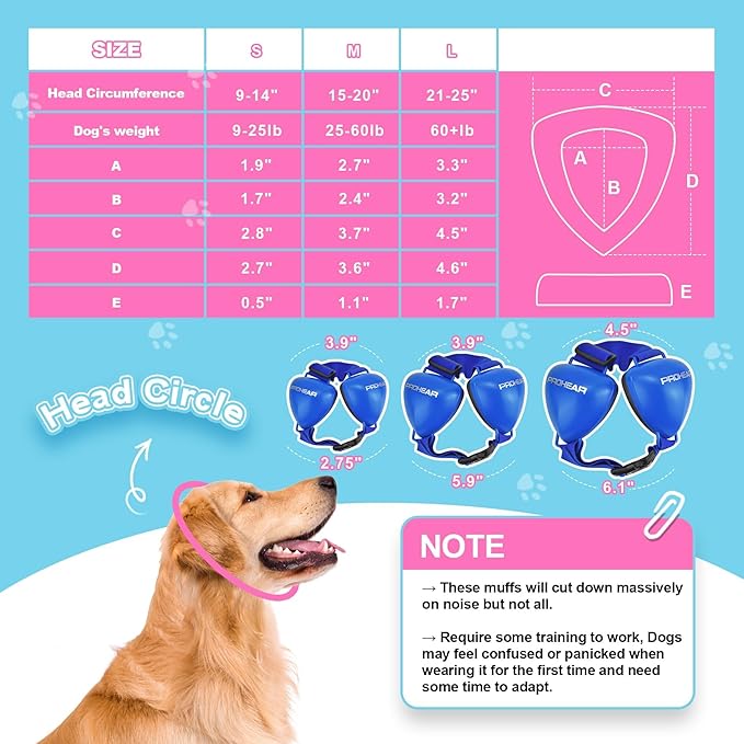 PROHEAR Ungrade GEL Pads Dog Ear Muffs Hearing Protection for Dogs, NRR 28dB for Thunder, Hunting, Tourism,Large - Blue