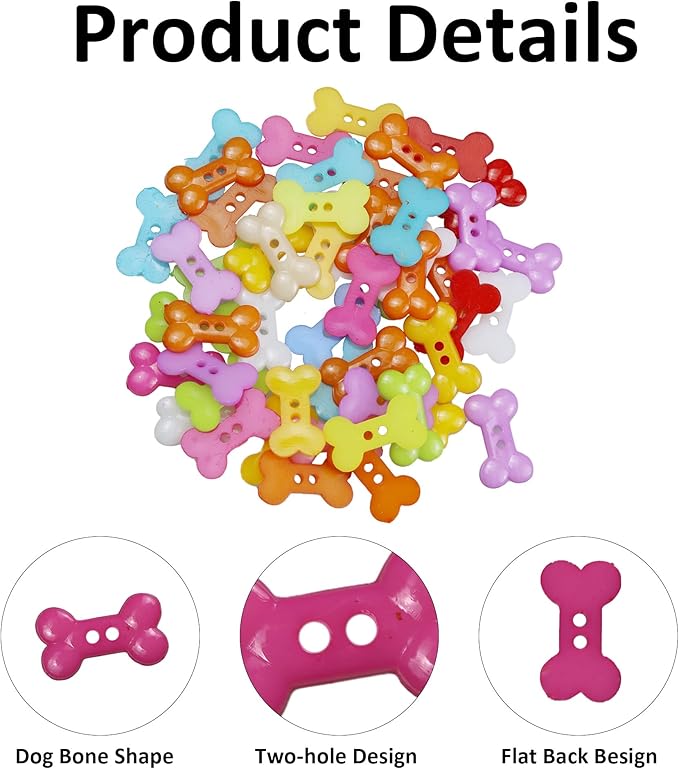 pson 100PCS Assorted Colors Decorative Dog Bone Buttons, 2-Hole Flatback Sewing Buttons for Handmade, Scrapbooking, Clothes, Shoes, DIY, Craft