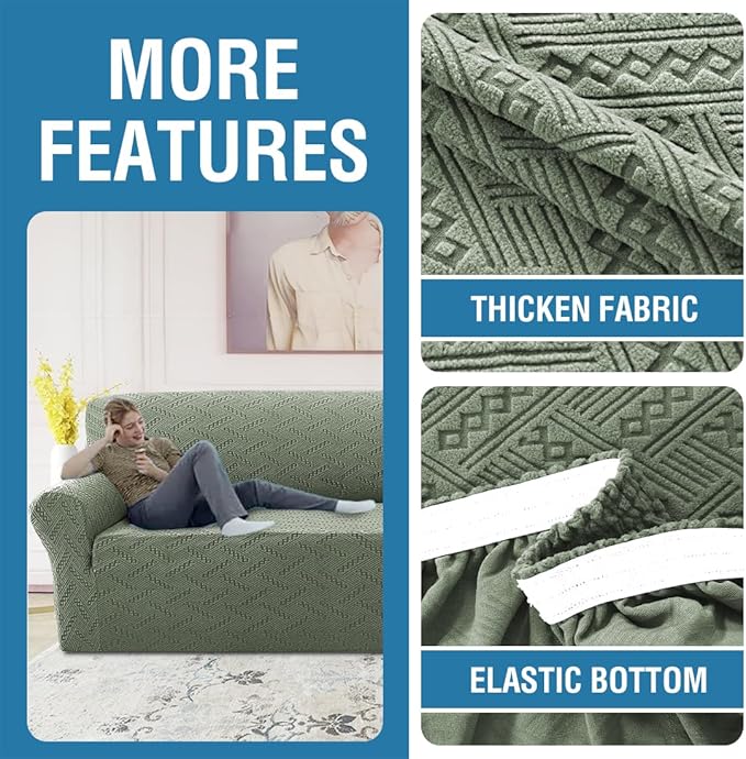 H.VERSAILTEX Jacquard Sofa Covers 1 Piece High Stretch Sofa Covers Furniture Protector Anti-Slip Soft Thickened Slipcovers Washable Pets Dogs Friendly Wind Bell Pattern(Sofa, Sea Grass)