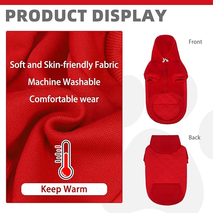 KOOLTAIL Warm Dog Winter Coat for Small Dogs, Waterproof Puppy Jacket with Leash Hole,Cold Weather Pet Vest for Winter, Soft Hoodie Sweater Sweatshirt Clothes Outfit for Puppy Cats Girls Boys Red L