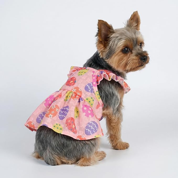 Fitwarm Easter Egg Dog Dress, Holiday Dog Clothes for Small Dogs Girl, Pet Easter Outfit, Pink, Yellow, Purple, Small