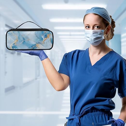 Gomyblomy Blue Marble Stethoscope Bag Travel Carrying Case for Stethoscope and Other Accessories, Large Capacity Stethoscope Case with Extra Mesh Pocket for Nurse Doctors