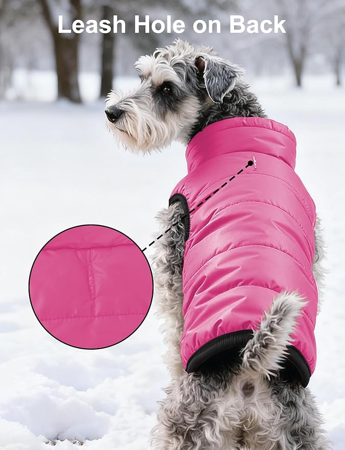 AURUZA Dog Winter Coat, Warm Waterproof Dogs Jacket Small Pet Vest for Medium Dogs Windproof Pet Fleece Vest Snow Jacket for Cold Weather(Hot Pink,M)