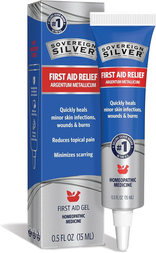 Sovereign Silver First Aid Gel - Homepathic Wound Care Support, Topical Skin Ointment for Burns, Scabs, Scars, Cuts - 0.5 Oz