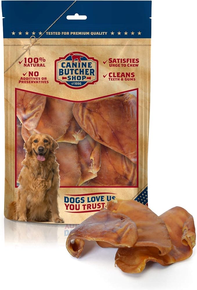 Pig Ears for Dogs Large, Sourced & Made in USA, Natural Dog Chew Treat, Large & Small Dogs, Aggressive Chewers (6-Pack)