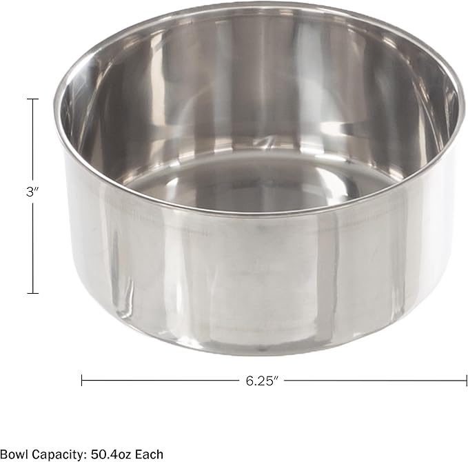 Set of 2 Stainless-Steel Dog Bowls - Cage, Kennel, and Crate Hanging Pet Bowls for Food and Water - 50.4oz Each and Dishwasher Safe by PETMAKER (Pack of 2)