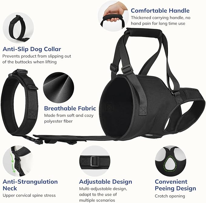 Supet Dog Sling for Large Dogs Hind Leg Support, Senior Dogs Lift Assist Harness for Weak Back Leg Support, Help Large Breed Rear Leg Up Harness, Mobility Aids for Elderly, Injured, Paralyzed Dog, S