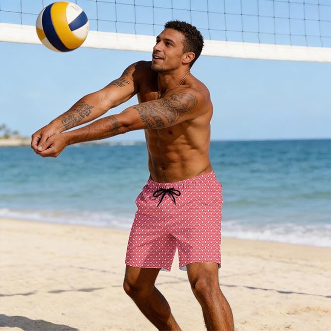 Mens Swim Trunks with Compression Liner Quick Dry Zipper Pocket Bathing