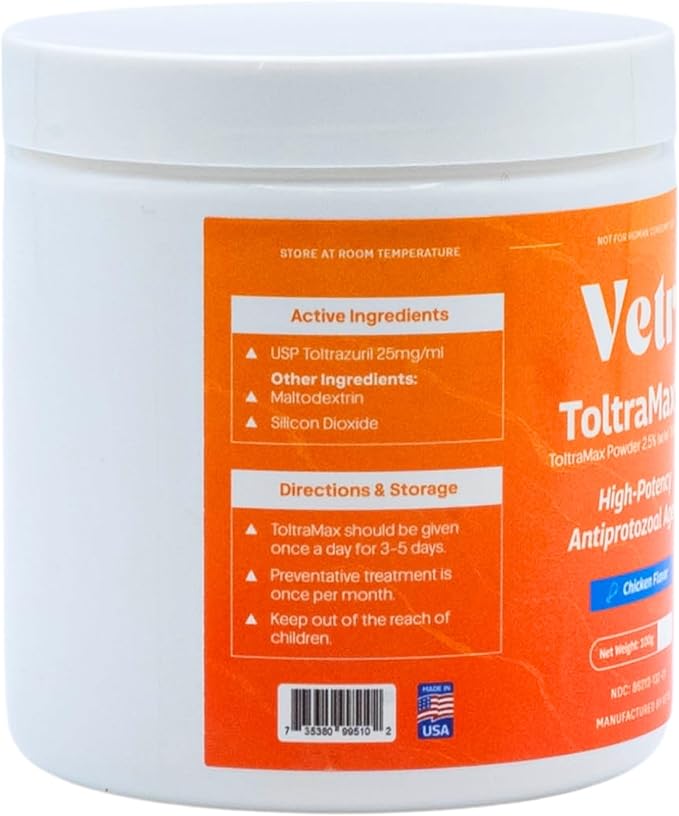 Vetr's Toltramax Toltrazuril Powder for Horses, Dogs, Cats, 100g (2.5%, Chicken)