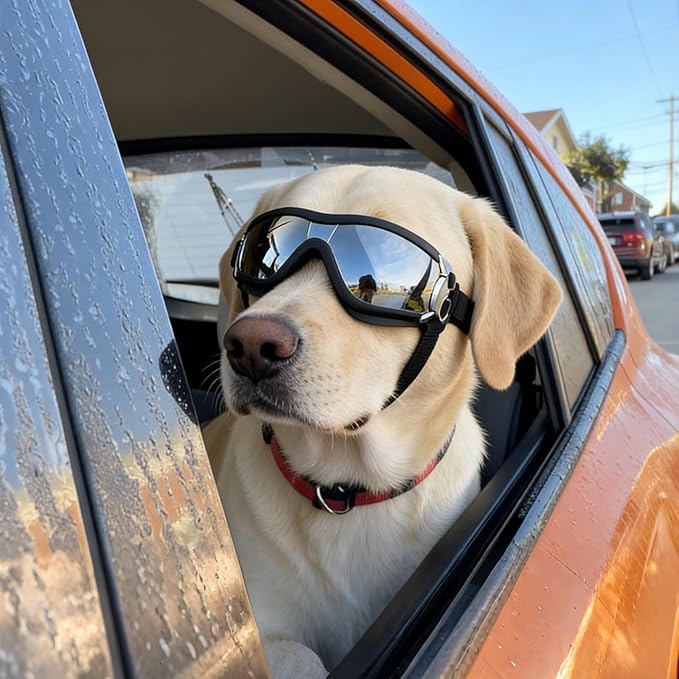 PETLESO Dog Goggles Large Breed, Large Dog Sunglasses Eye Protection for Dogs Windproof Goggles for Medium Large Dog Riding Biking Driving, Black