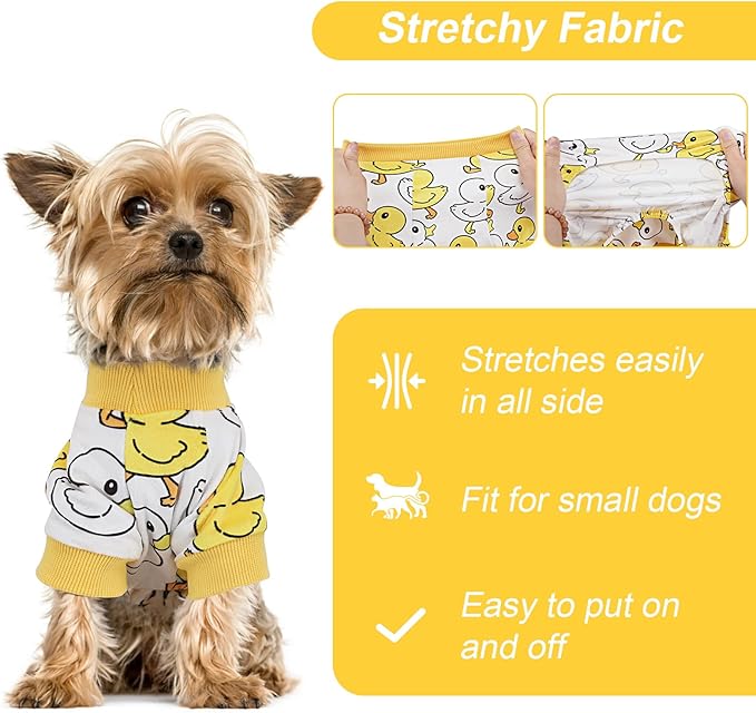 Kosiyi Dog Pajamas Small Sized Dogs Girl Boy, Yellow Duck Lightweight Velvet Pet Pjs, Fleece Stretch Dog Onesie, Puppy Winter Spring Clothes, Jammies, Doggie Outfit Apparel, Small, Yellow