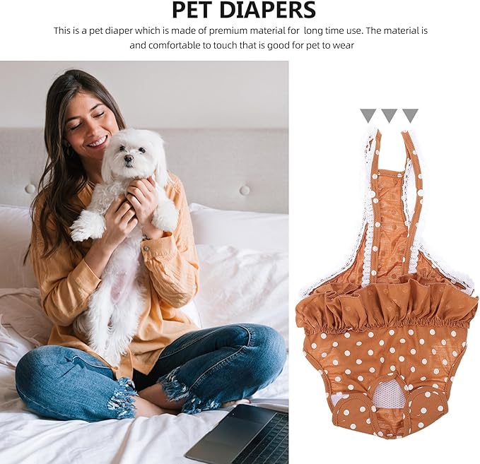 GANAZONO Dog Physiological Pants Female Pet Diapers Puppy Sanitary Panties with Sweet Polka Dot Skirt Brown XXL for Female Dogs in Heat and Incontinence