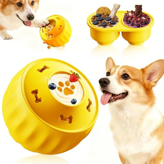 Frozen Treat Dispensing Dog Toy to Keep Them Busy, Interactive Indestructible Dog Puzzle Toy for Small Medium Breeds, Cognitive Dog Enrichment Toys Freezable - Yellow