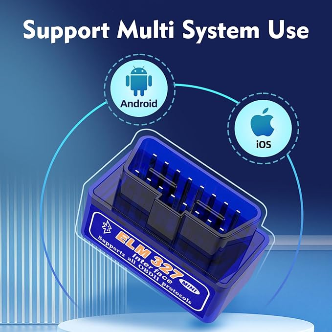 1 PC Car OBDII Diagnostic Tool, ELM327 Bluetooth Code Reader & Scanner for Real-time Data, Works with Android iOS, Universal for Most Cars & Trucks (Blue)