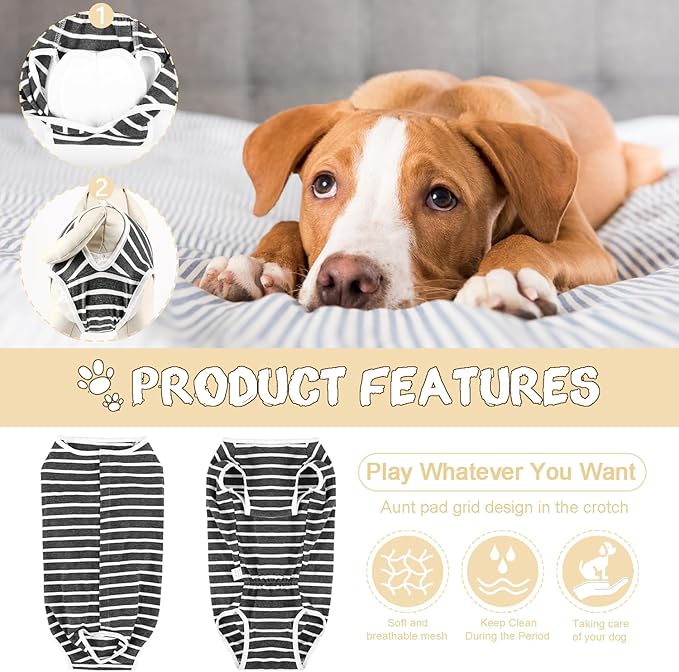 Etdane Dog Diapers Sanitary Panties Physiological Period Shirts Surgical Recovery Suits for Male and Female Dogs White Stripe Small