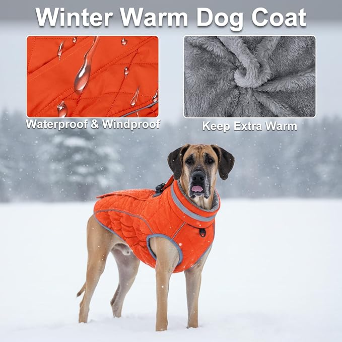 Dog Coat, Warm Dog Winter Coat for Small Dogs, Waterproof Jacket with Harness Built in, Reflective Turtleneck Cold Weather Coats with Zipper,Pet Fleece Vest Snow Jacket, Orange XS