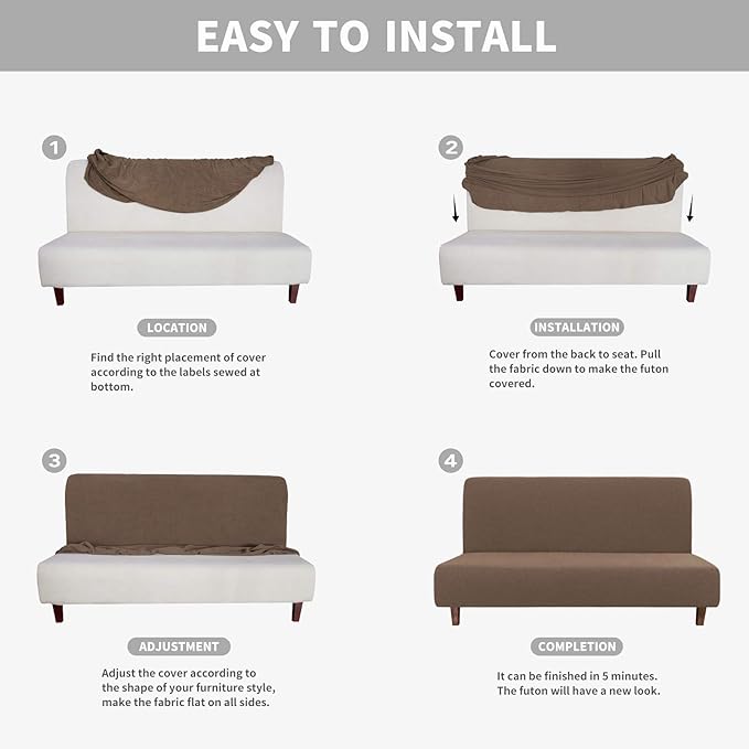 Easy-Going 100% Waterproof Futon Cover, Dual Waterproof Couch Cover for Futon, Stretch Jacquard Sofa Cover, Leakproof Furniture Protector for Kids, Pets, Dog and Cat (Medium, Brown)