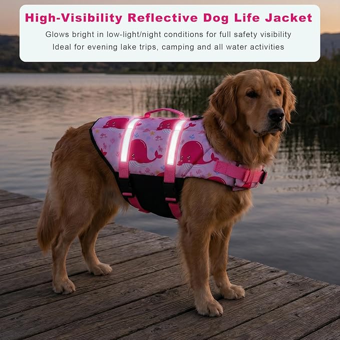 Doglay Dog Life Jacket, Dog Life Vest for Swimming Boating, Adjustable Puppy Life Jacket with Reflective Stripes, Superior Buoyancy Pet Swimming Vest for Small Medium and Large Dogs