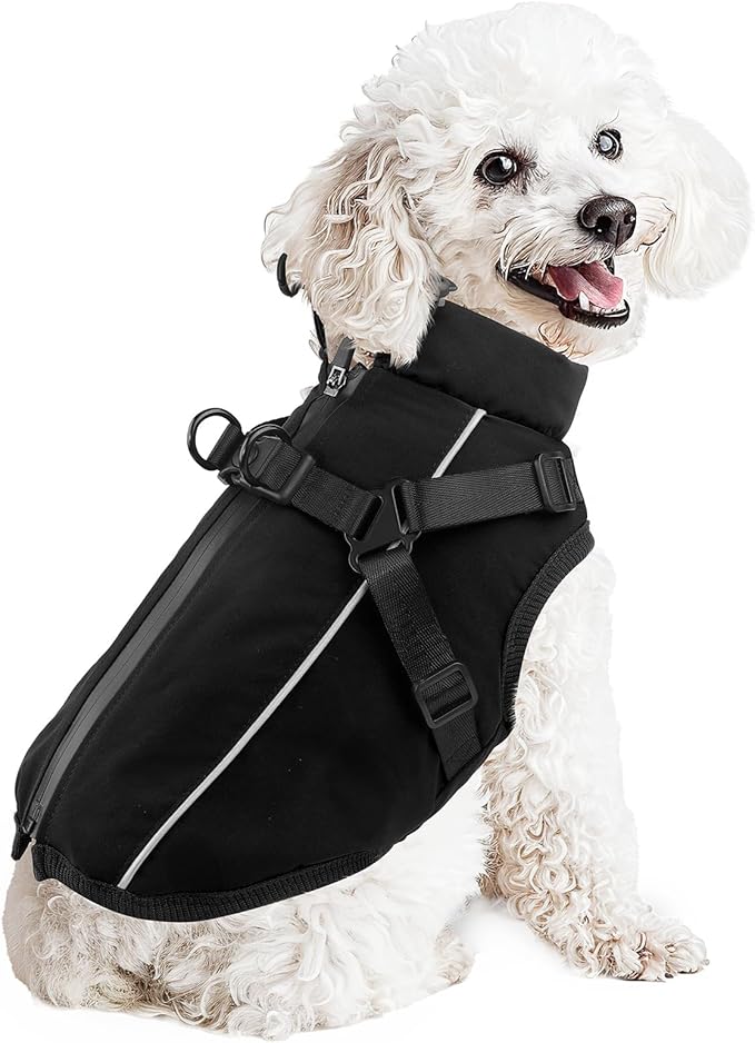 Dog Winter Coat Reflective Water-Resistant Jacket, Fleece Lined Windproof Puppy Coat with Back Zipper & D-Ring, Cold Weather Dog Coats for Small Medium Dogs (M, Black)