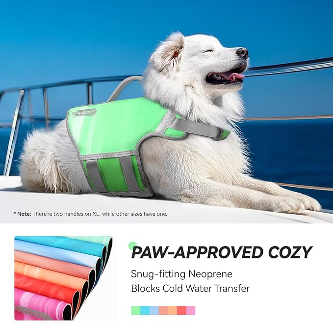 VIVAGLORY Neoprene Dog Life Vest, Dog Life Jacket for Swimming & Boating, Lightweight & Buoyancy for Puppy Doggy, Swimming Vest with Handle, S, Grape Green