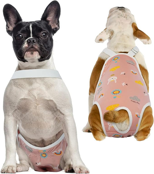 QBLEEV Dog Diapers Female Washable Sanitary Pantie with Adjustable Suspender, Reusable Doggie Diapers for Male Dogs in Heat, Cute Puppy Pet Period Panties Dog Underwear for Corgi French Bulldog S