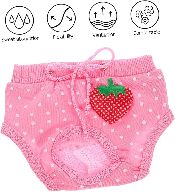 Milisten Pet Diaper Washable Male Dog Physiological Pants Absorbent Comfortable Menstruation Underwear for Untrained Puppies and Dogs Heat s Strawberry Dots