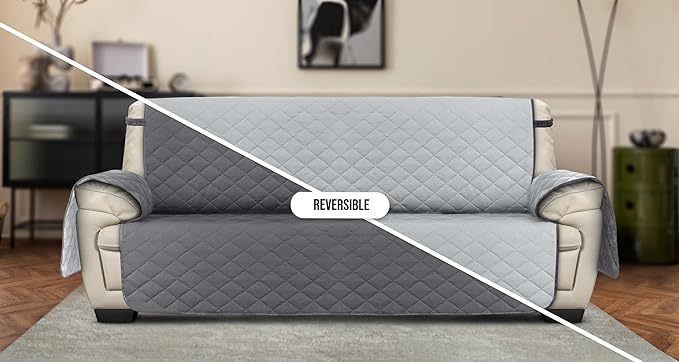 Utopia Bedding Reversible Oversized Sofa Couch Cover, Water Resistant Slipcover Furniture Protector with Foam Sticks and Elastic Straps for Kids Dogs Pets (3.5 Seater, Gray/Light Gray)