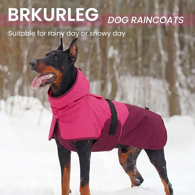 BRKURLEG Dog Raincoat Adjustable Dog Rain Jacket with Hood Dogs Waterproof Rainproof Jacket with Leash Hole Pet Poncho Rain Coat Poncho with Reflective Strip, Rose Red, XL