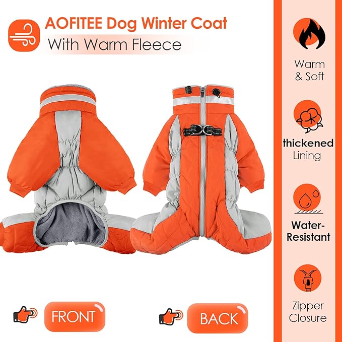 AOFITEE Small Dog Coat Warm Dog Jacket Winter, Windproof Dogs Winter Coat with Harness Built in, Reflective Turtleneck Dogs Puffer Jacket Snowsuit, Full Body Fleece Coats for Small Medium Large Pet