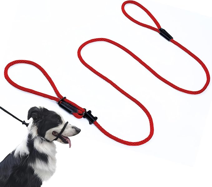 Multifunctional Figure 8 Padded Head Halter Walking Training Leather Stopper Slip Lead Dog Rope Leash Muzzle (Red)