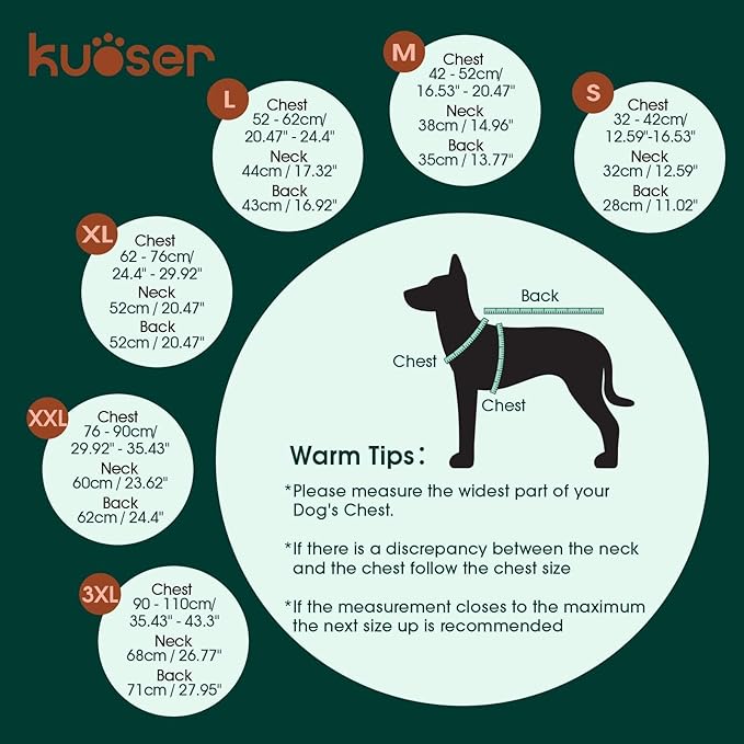 Kuoser Dog Coat, Super-Warm Dog Jacket Windproof Pet Cold Weather Coats for Extra Large Dogs, Fleece Lining Quilted Turtleneck Puppy Snowsuit Reflective Adjustable Doggie Winter Clothes, Red, 2XL