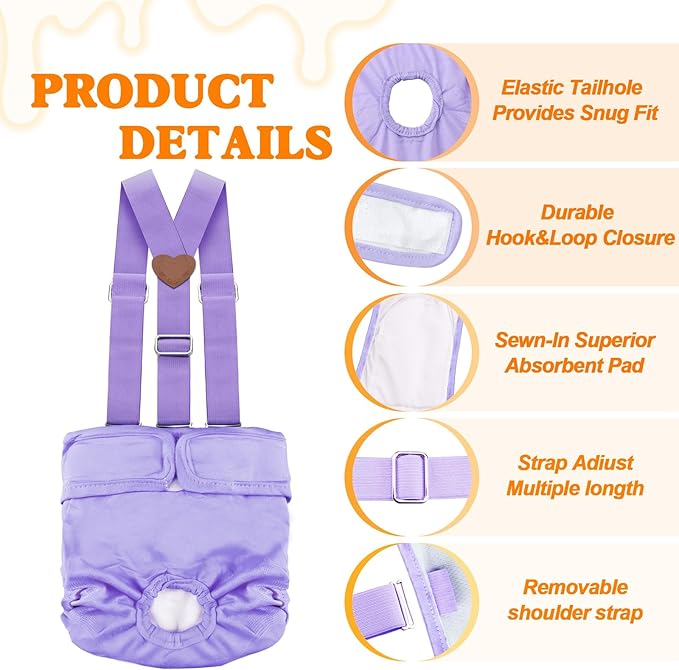 3 Pack Washable Female Dog Diaper with Suspender,Reusable Fixed Doggie Diapers Super Absorbent Leakproof for Dog in Heat Cycle - XL