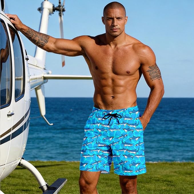 Mens Swim Trunks with Compression Liner Quick Dry Zipper Pocket Bathing