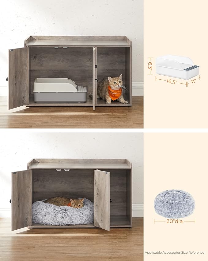 Feandrea Litter Box Enclosure, Cat Litter Box Furniture Hidden, with Front Entry, Modern Cat House for Indoor Cat, Kitty, Side End Table, 32.4 x 20.9 x 19.7 Inches, Greige UPCL001G01