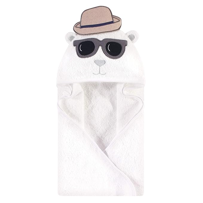 Hudson Baby Unisex Baby Cotton Animal Face Hooded Towel, Handsome Bear, One Size
