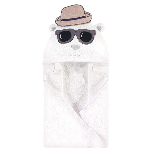 Hudson Baby Unisex Baby Cotton Animal Face Hooded Towel, Handsome Bear, One Size
