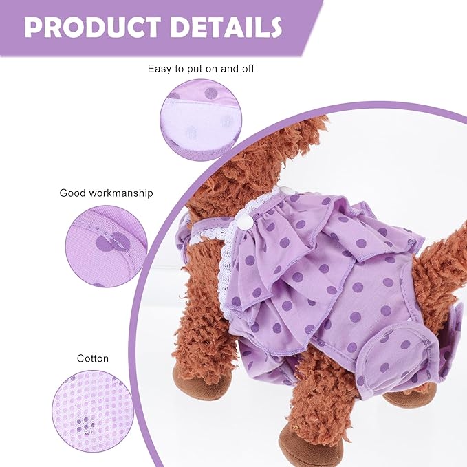 BESTonZON Pet Diaper Female Dog Physiological Nappies with Strap Polka Dot Skirt Design, Reusable Puppy Diapers Large Size for Heat Cycle Sanitary Protection