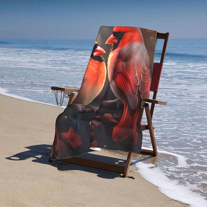 Cardinal Bird Beach Towel Nature Sand-Free Microfiber Bath Towel Ultra Soft Quick Dry Pool Towel Absorbent Towel Lightweight Towel for Outdoor Bathroom Swimming Decor 31inx51in