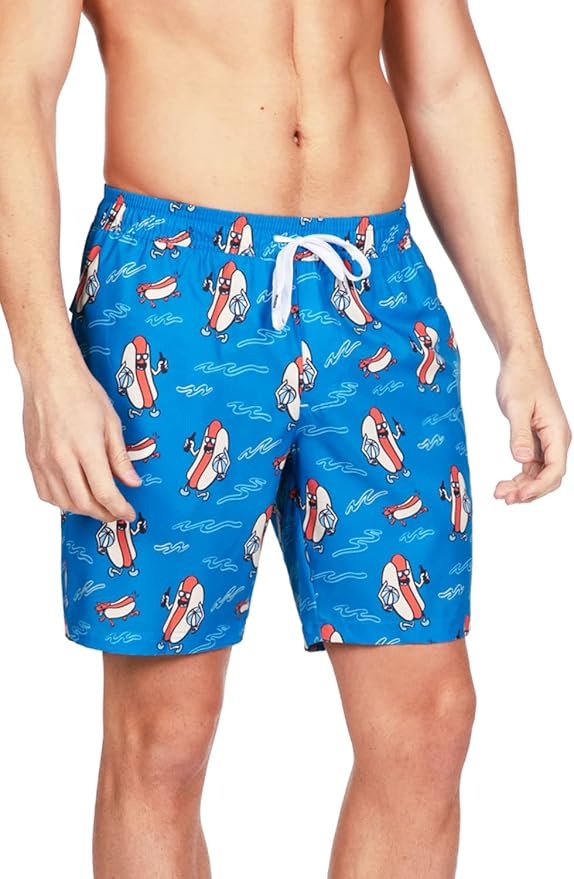 Tipsy Elves Men's Stretch Swim Trunks 7 Inch Inseam 4-Way Stretch with Mesh Liner - Quick-Dry Funny Swimwear Bathing Suit