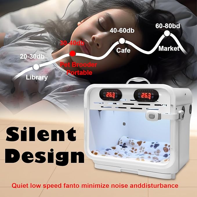 Intelligent Constant Temperature Puppy Incubator - Portable Pet Brooder for Puppies, Kittens, Birds & Small Mammals, Quiet Air-Warming Kitten Incubator with Dual Thermostat Control