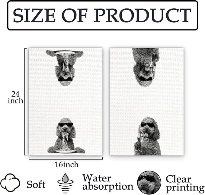 Goldendoole Gifts Wine Kitchen Towels Set of 2, Funny Golden Doole Dog Eating Pasta Decorative Hand Dish Towel for Kitchen Home Bar, Gift for Goldendoole Dog Lovers Home Bar Decor(16x24Inch)