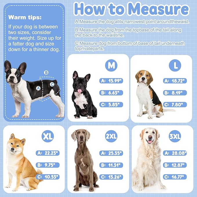 Reusable Female Dog Diapers with Suspender, Washable Dog Period Panties, Highly Absorbent Female Dogs Diapers for Heat Incontinence, 3X-Large