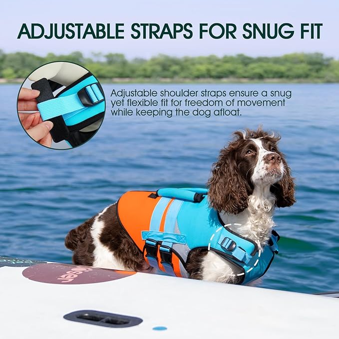 Kuoser Dog Life Jacket with Rescue Handle, High Flotation Dogs Swim Vest with Reflective Strips,Adjustable Dog Life Vest for Swimming, Boating, Pool&Beach, Doggy Lifejacket for Small Medium Large Dogs