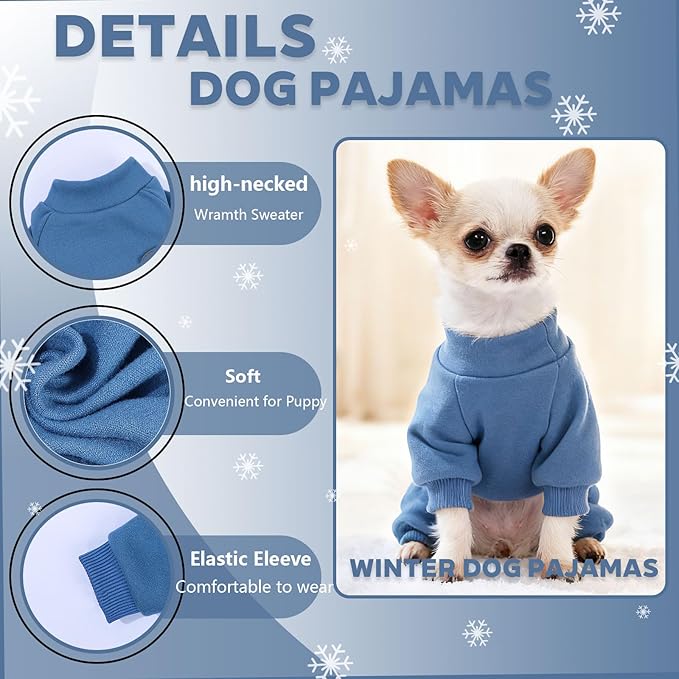 Dog Pajamas Winter Warm Dog Sweater for Small Dogs Girl Boy Soft Puppy Pjs Stretchy Jumpsuit Doggie Pet Clothes Outfits XXS~L (Steel Blue, Small)