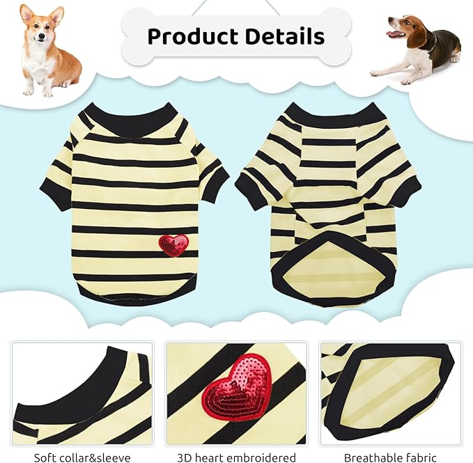 Dog Striped T-Shirts for Small Dogs Cats, Dog Vest Pet Apparel Tee Shirts Spring Summer Suitable for Small and Medium Large Pets French Bulldog Bichon, Beige