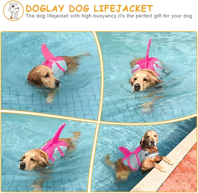 Doglay Dog Life Jacket Shark, Ripstop Dog Life Vests for Swimming Boating with High Buoyancy and Rescue Handle, Adjustable Dog Life Jacket Pet Flotation Vest for Small Medium Large Dogs