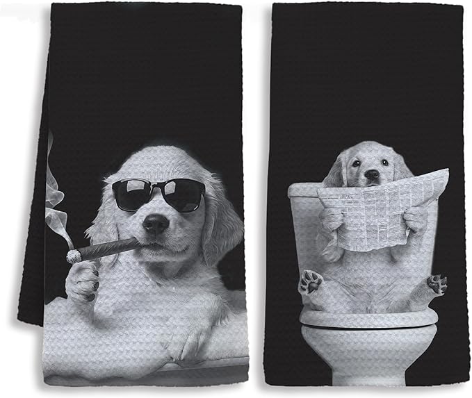 Funny Golden Retriever Bathroom Hand Towels, Dog Bathroom Decor, Golden Retriever Gifts for Women Men Hand Towels for Bath Room Washroom, 16x24 Inch Set of 2