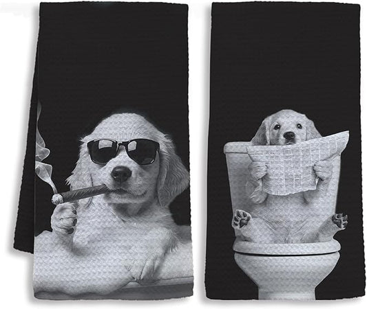 Funny Golden Retriever Bathroom Hand Towels, Dog Bathroom Decor, Golden Retriever Gifts for Women Men Hand Towels for Bath Room Washroom, 16x24 Inch Set of 2