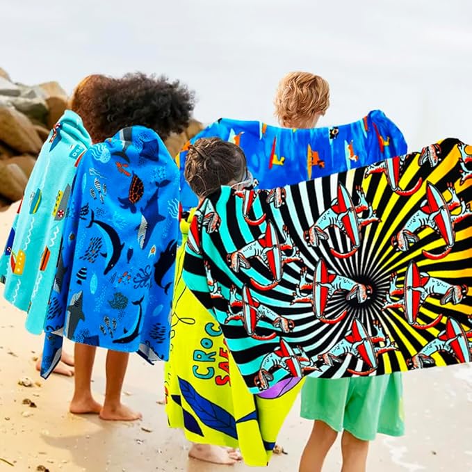 YIFONTIN Microfiber Beach Towels Velvet Throw Blanket Super Soft Absorbent 27.5"x55" for Kids Bath Camping Swimming Pool Sports, Dinosaur.